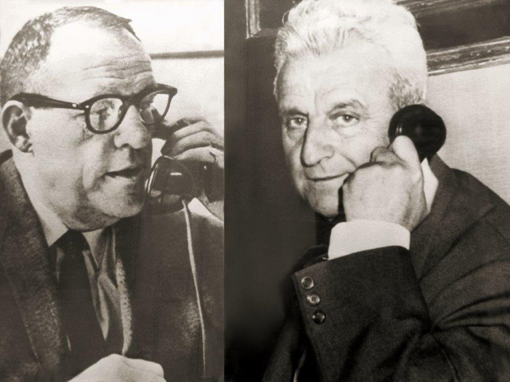 Mayors John Snider and Osvaldo Cagnasso during the historic 1962 Telestar call